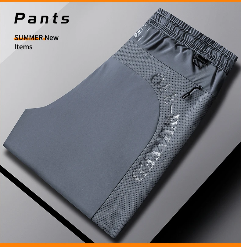 

2024 High quality Men's Ice Silk Pants Fashion Letter Print Quick-drying Fitness Pants Outdoor Cool Hiking Fishing Casual Pants