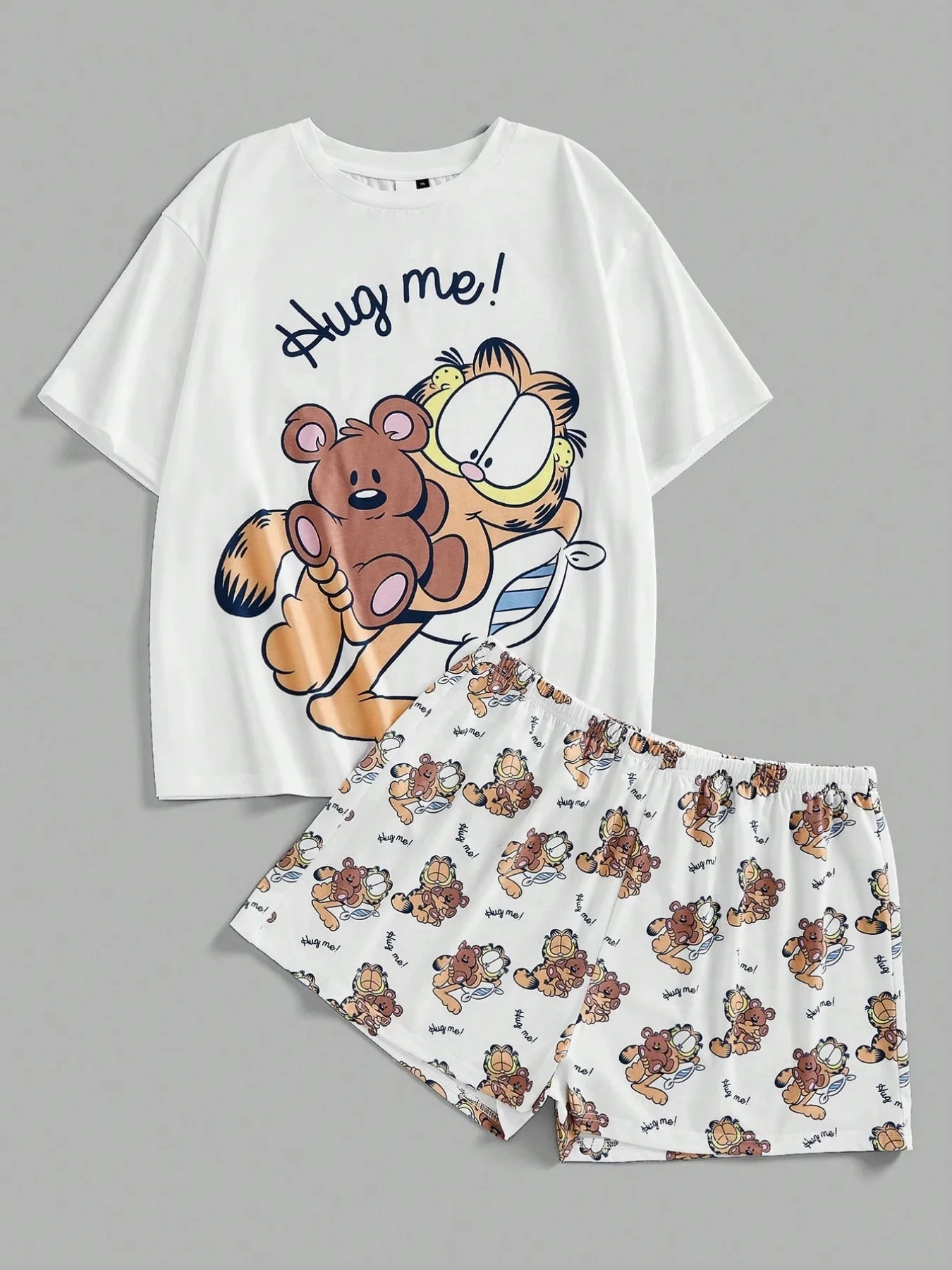 

GARFIELD Пижамный комплект с круглым вырезом и короткими рукавами с принтом кота и шортами, лето, наряды