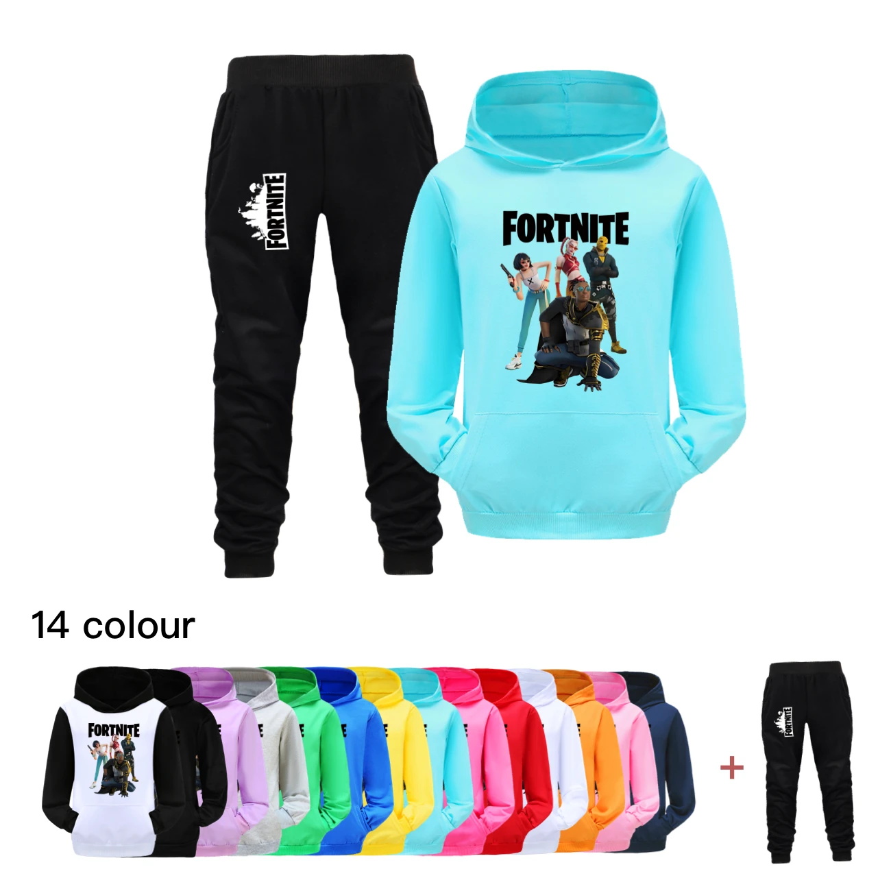 Nuevo chándal de primavera Fortnite con estampado, ropa para niños, sudadera con capucha y pantalones, conjunto de 2 uds., regalos de vacaciones para niños y niñas, 4403