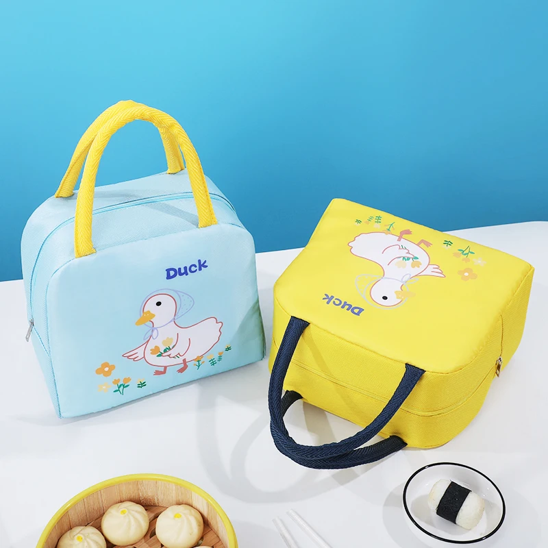 Cute Duck Lunch Bag Reusable Lunch Box Tote Bag Kawaii Animal Lunch Bag Cooler Handbag for Picnic Office Work Travel