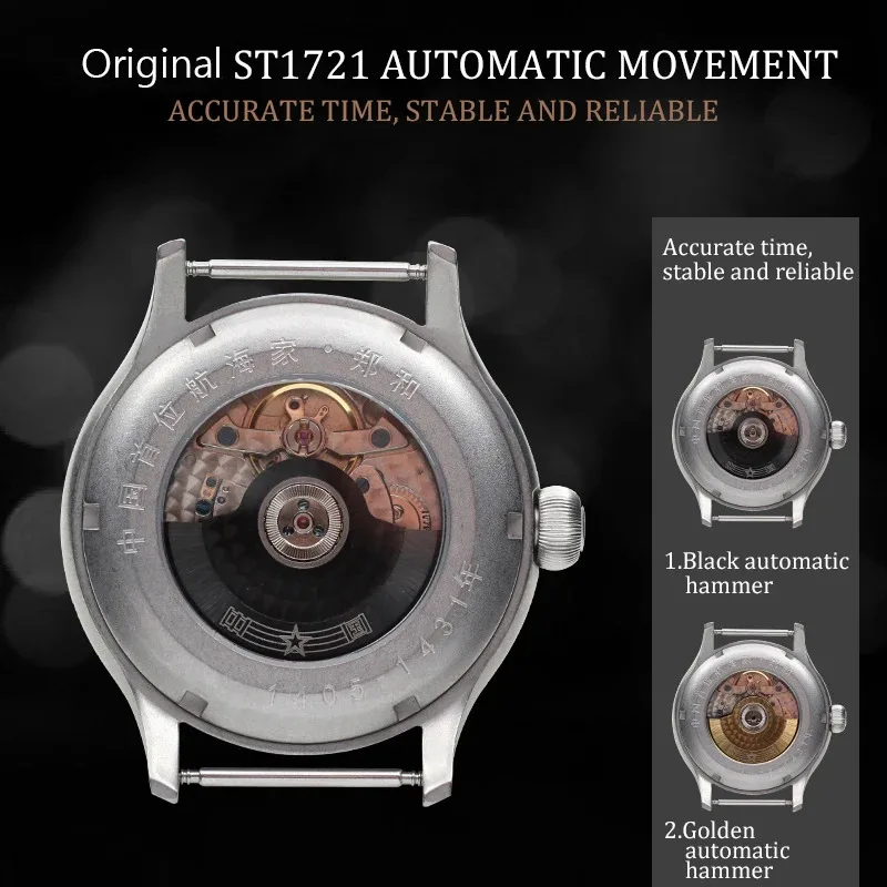 Red Star 45mm Dual Time Zone Automatic Mechanical Watch Original ST2545 Movement Pilot Calendar Mens Wristwatches Luminous Hands
