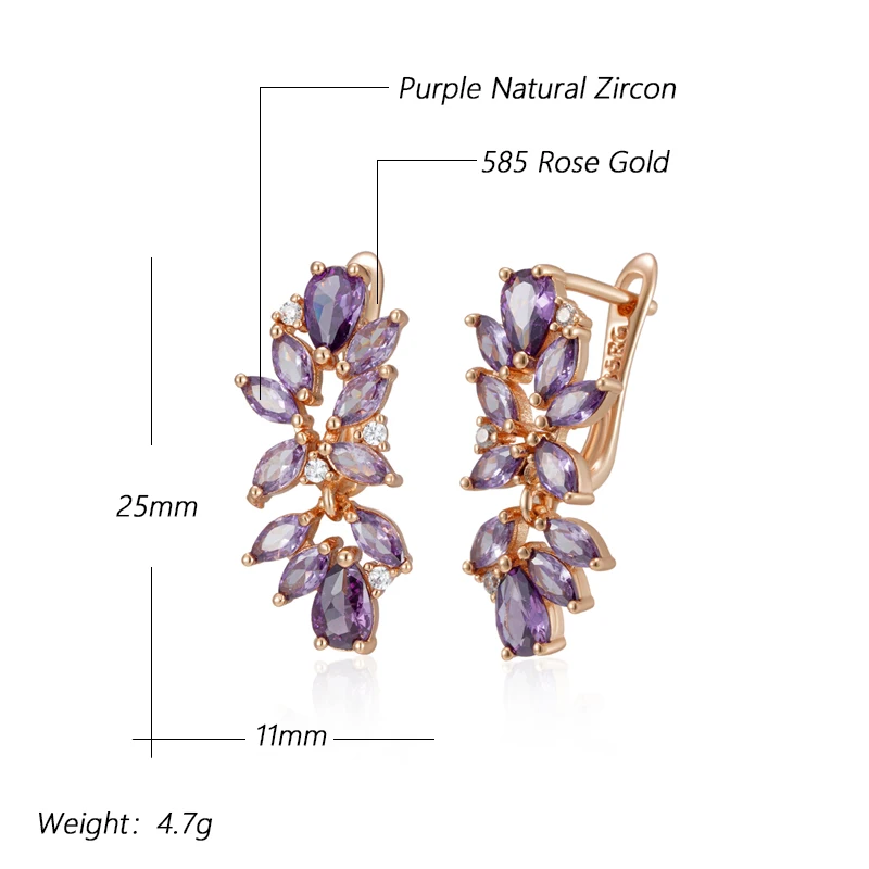 JULYDREAM Luxury Full Paved Purple Zircon 585 Gold Color Geometric Dangle Earrings for Women Luxury Wedding Party Jewelry