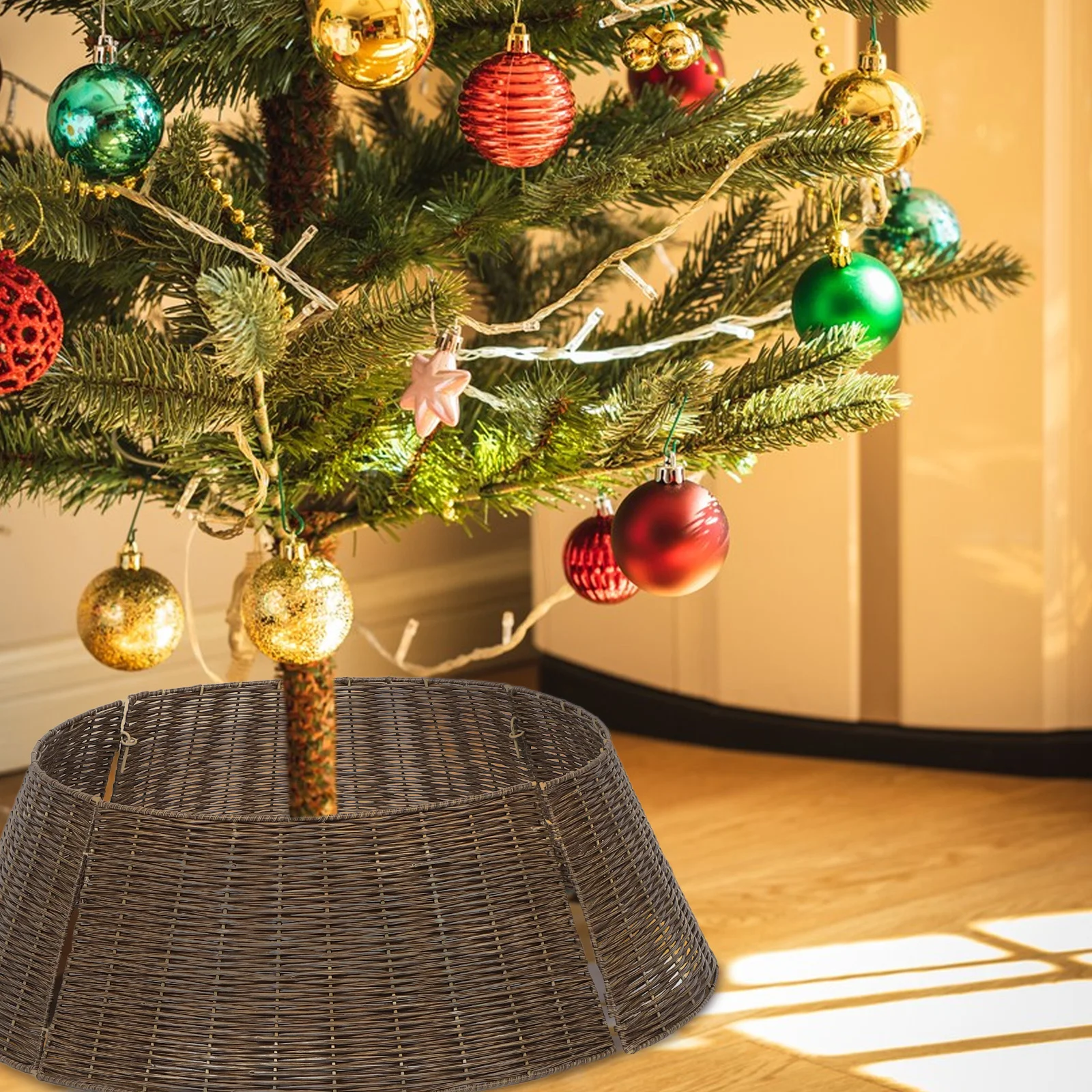 Christmas Tree Collar 65Cm Handwoven Rustic Farmhouse Basket Hide Stand Tree Base Cover Decorative Holiday Skirt