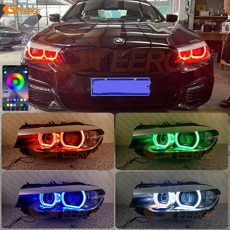 For BMW 5 Series G30 G31 G38 F90 M5 2016 - 2020 RF Remote Bluetooth APP Multi Color DTM Style RGB LED Angel Eyes Kit Halo Rings