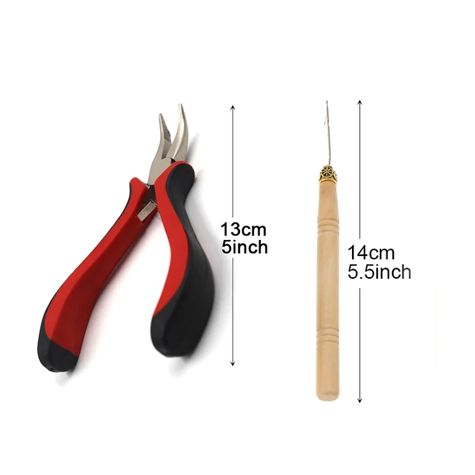 Hair Extensions Tool Kit I-tip Hair Extension Pliers Pulling Hook Bead Device Tool Kits and 100 Pcs 5 mm Micro Links Rings Beads