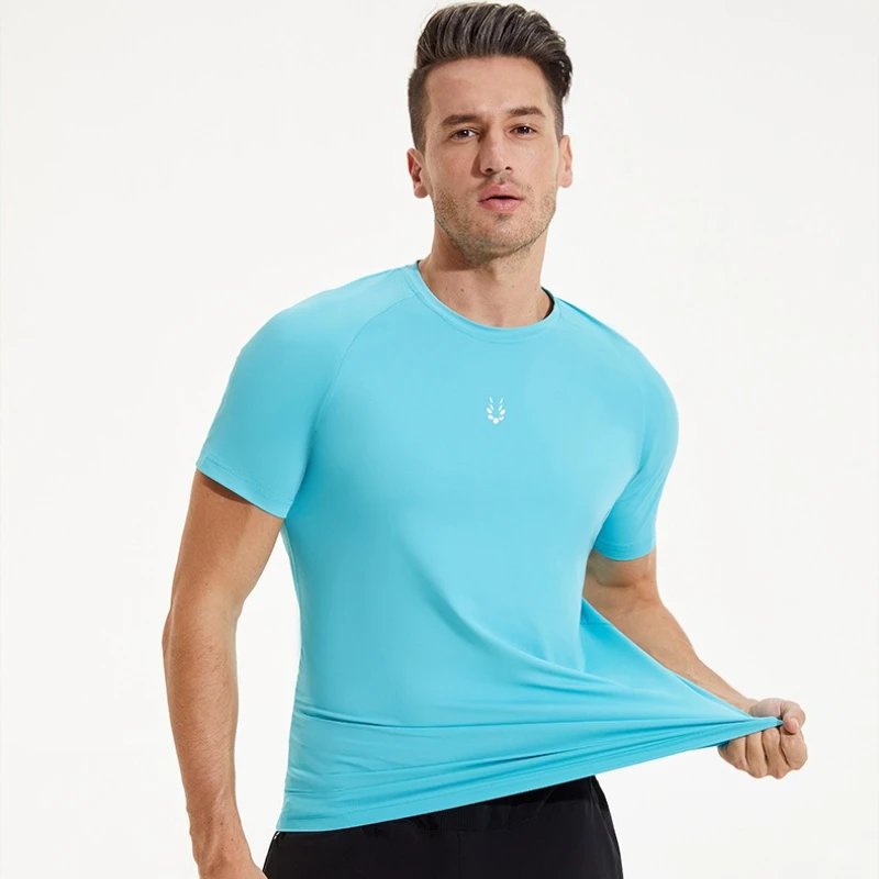 

Men Summer Sportswear Running T-shirt Elastic Quick Dry reflective print Athletic Gym Workout Shirts Men marathon Sport Tops