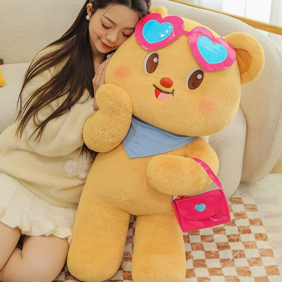 

1pc 35cm/13.77in Cute shoulder butter bear plush toy new sunglasses bear cartoon doll children's soothing pillow gift