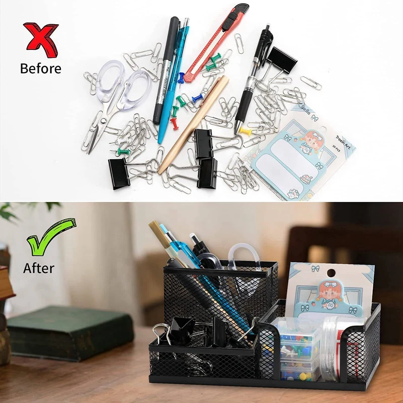 12PCS Metal Desk Organization Pen Holder Organizer Office Pencil Holders Multifunctional Storage Black Metal Mesh