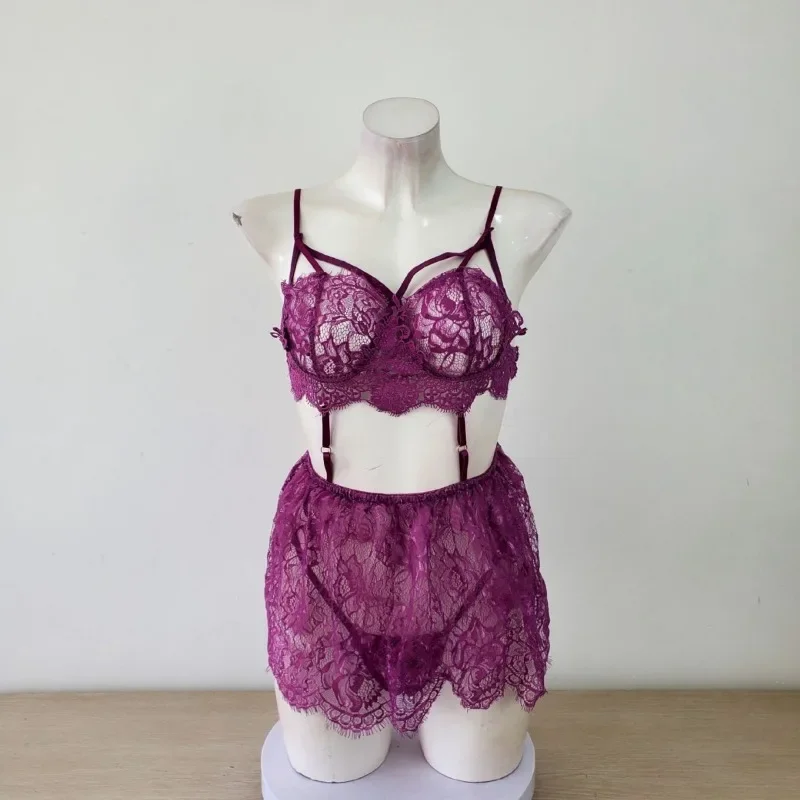 ملابس نوم مثيرة 2025 ملابس نوم نسائية دانتيل مفتوح الظهر حمالة صدر نسائية تنورة نوم قصيرة ومجموعة ملابس داخلية ملابس نسائية