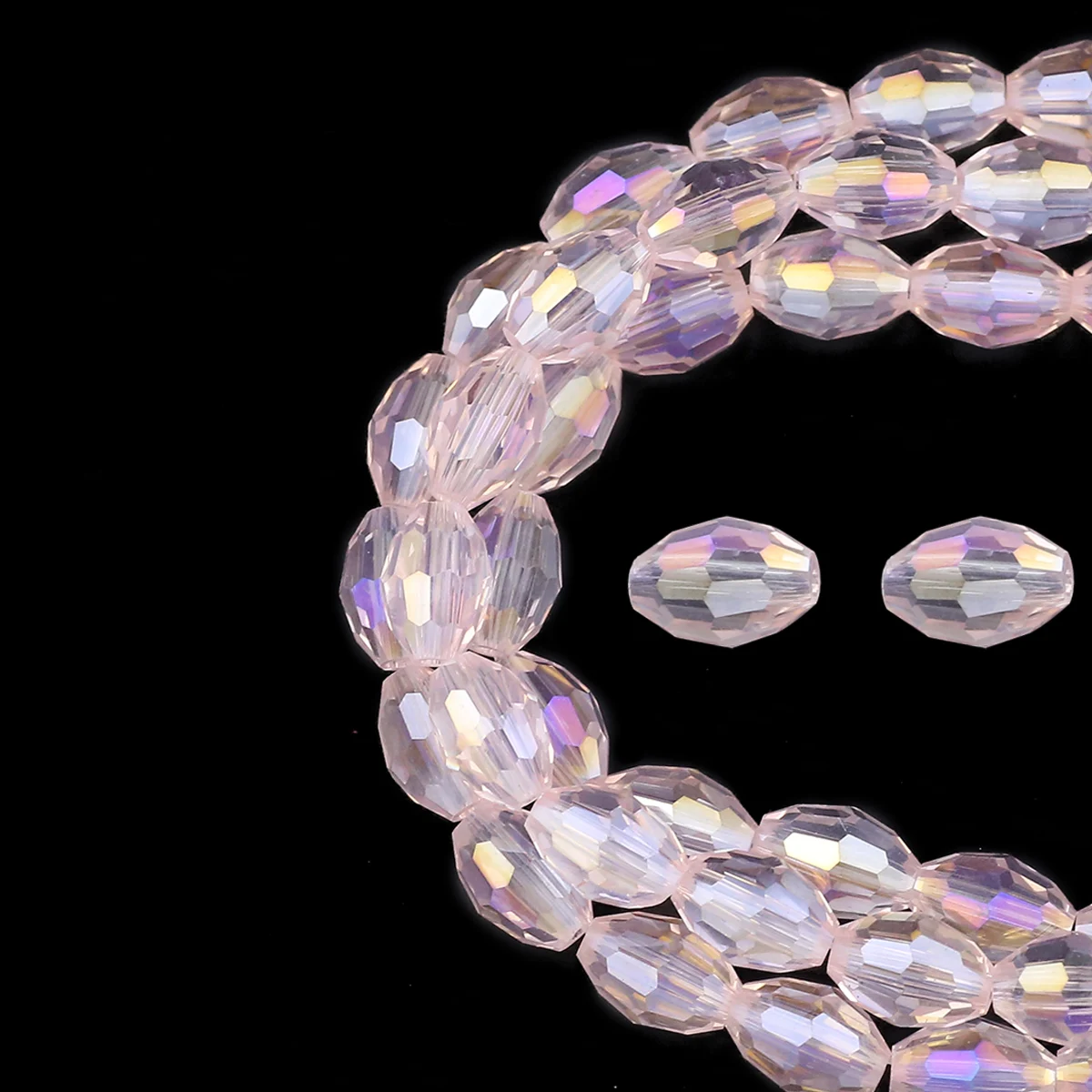 Pink AB Color Austrian Crystal Faceted Rice Grain Oval Shape Loose Beads 6/8mm For DIY Jewelry Making Love Bracelet Accessories