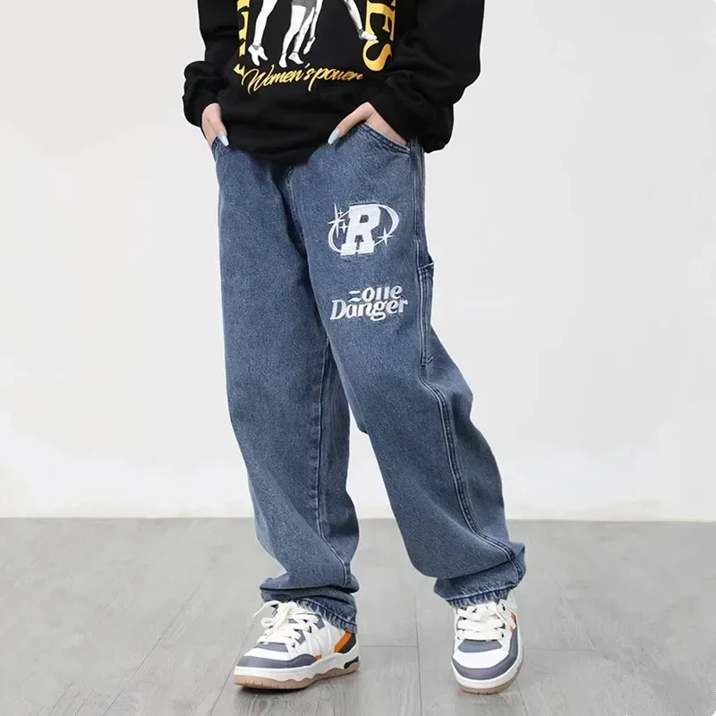 2024 Y2K Fashion Star Letter Embroidery Vintage Black Baggy Cargo Jeans Pants For Men Clothing Straight Luxury Denim Trousers