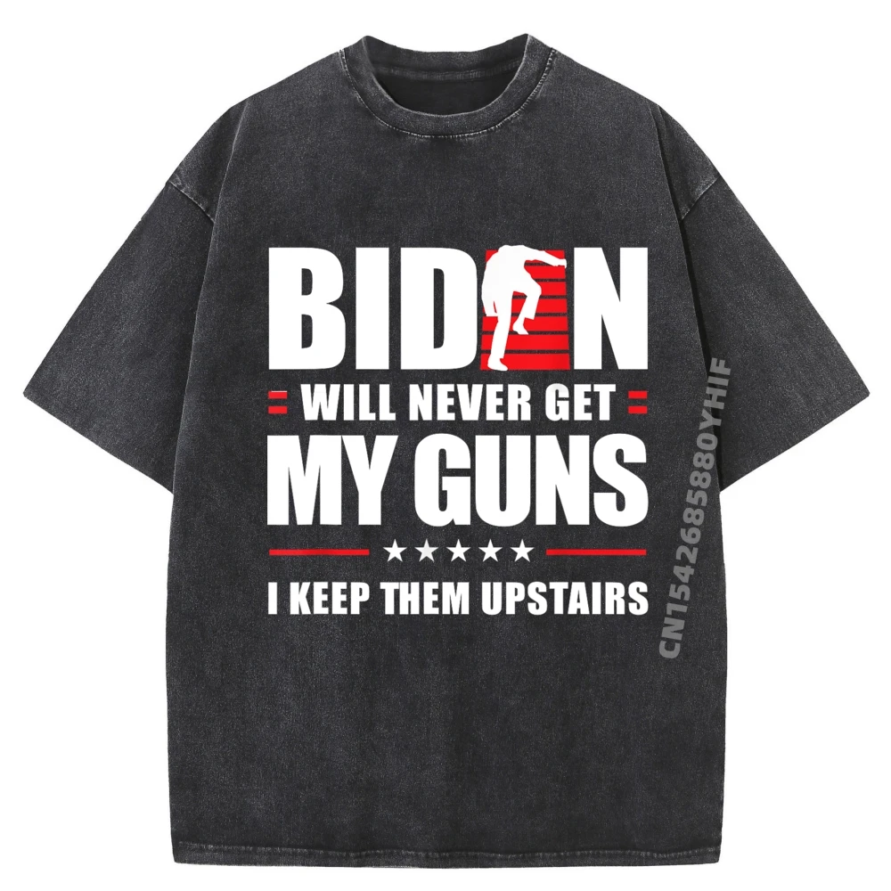 

Funny Biden Will Never Get My Guns I keep them Upstairs Mens Designer Clothes Oversized T Shirt Mens Soft Washed Shirt