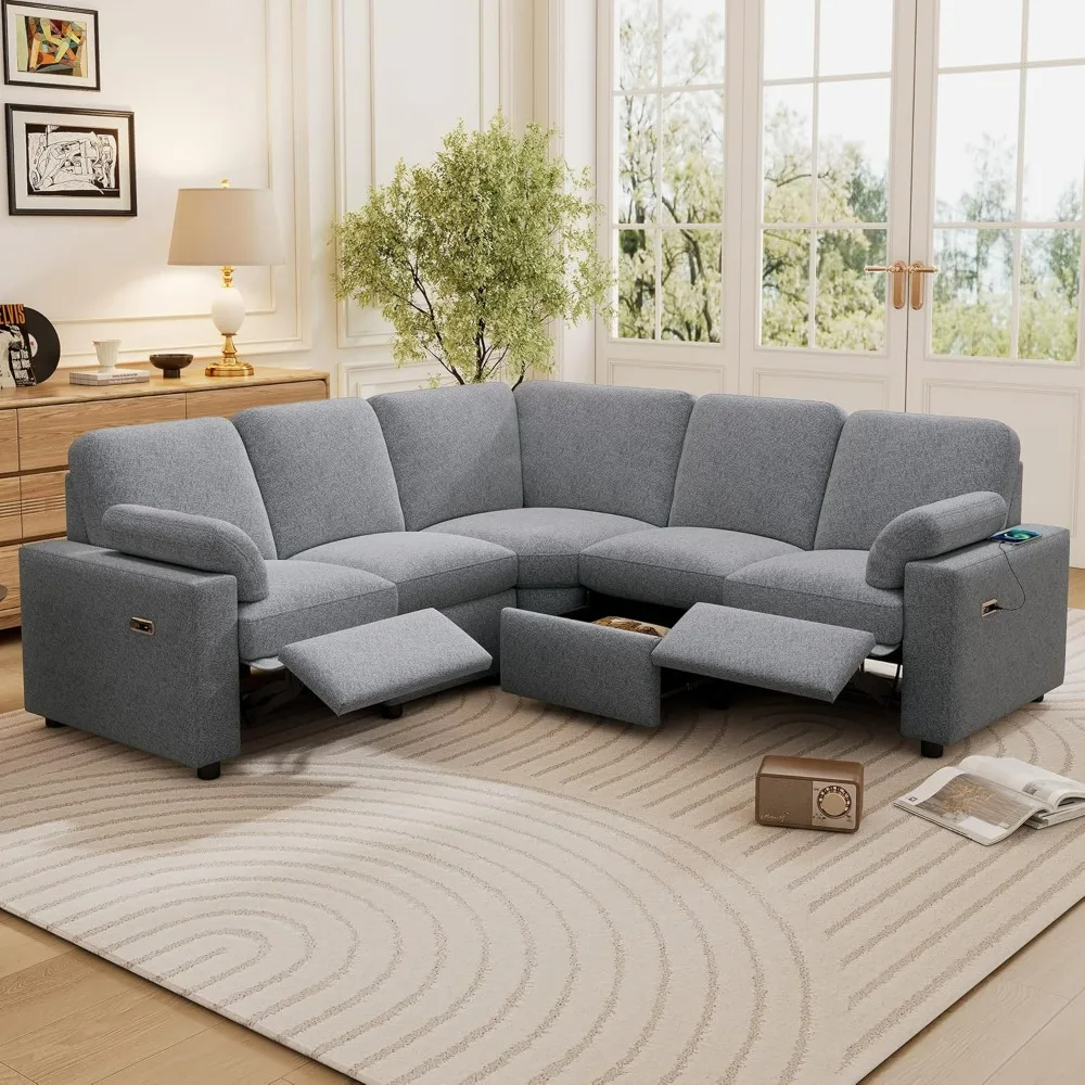 recliner, 89'' Linen Reclining Corner Sectional Sofa, Recliner Sofa with 2 USB Ports and 2 Storage Drawers, Sofa Living Room, Re