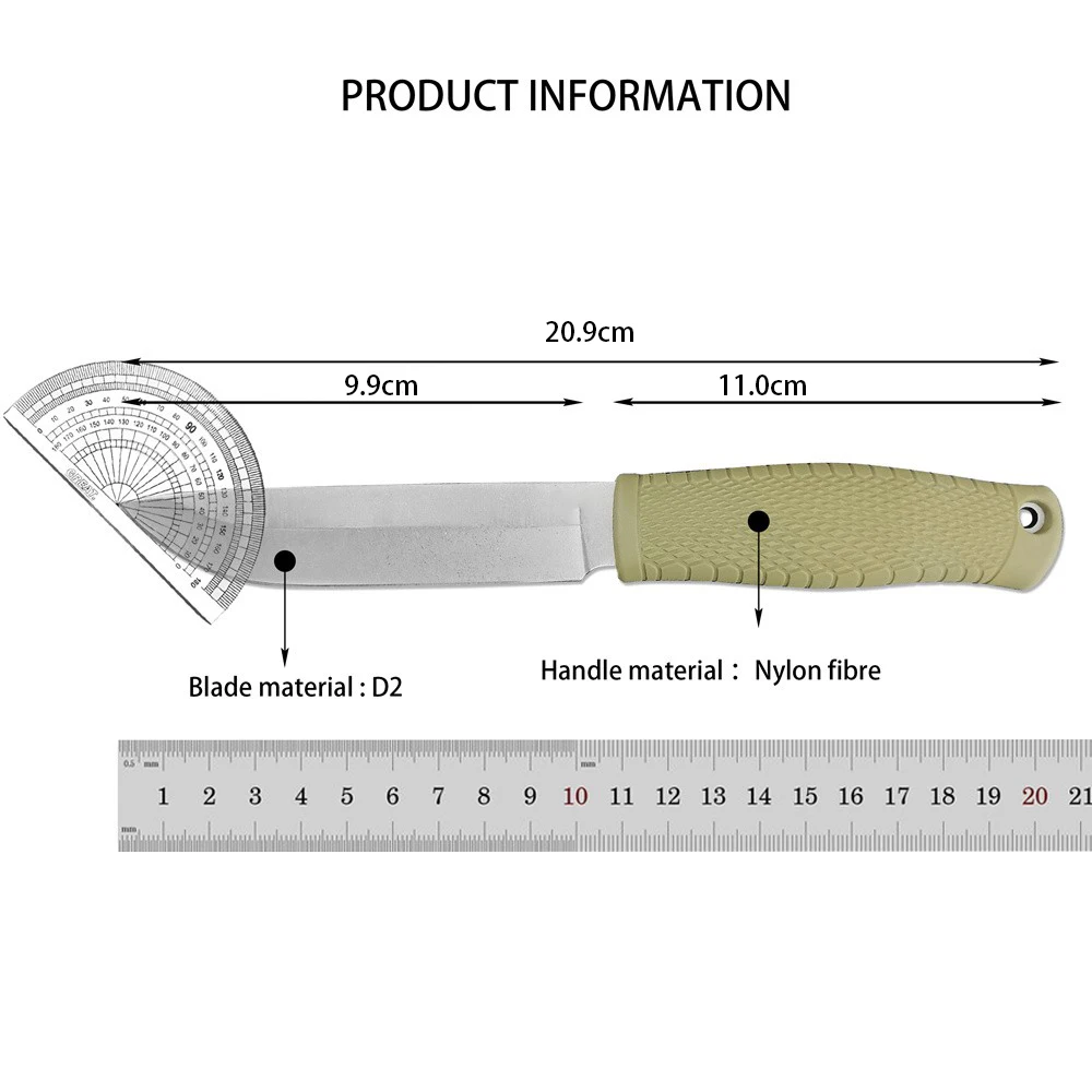 New 202 Straight Knife High Hardness D2 Fixed Blade Nylon Fiber Handle with Cowhide Sheath Men\'s Camping Outdoor Tactical Knife