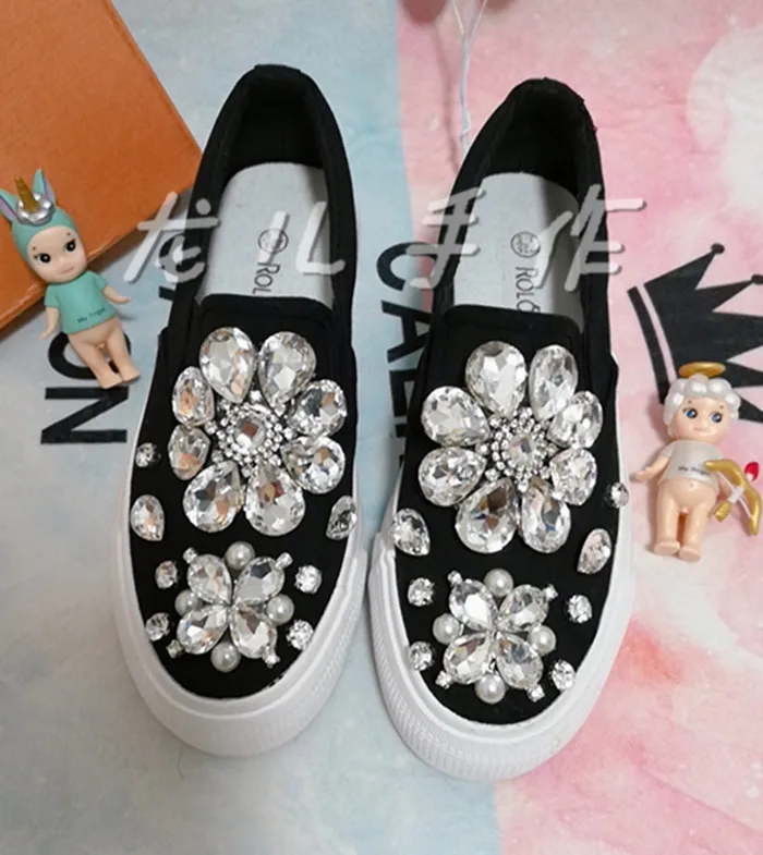 New Water Diamond Flower Canvas Little White Shoes