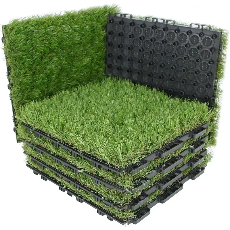 Artificial Grass Interlocking Tiles 18 PCS, U Shape Buckle System, 12