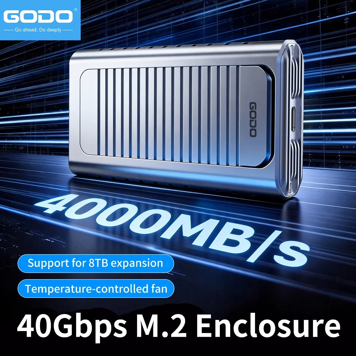 GODO USB 4.0 NVME M.2 SSD Case 40Gbps Compatible Aluminum M2 External Case Compatible with Thunderbolt Type-C NVME M.2 Case