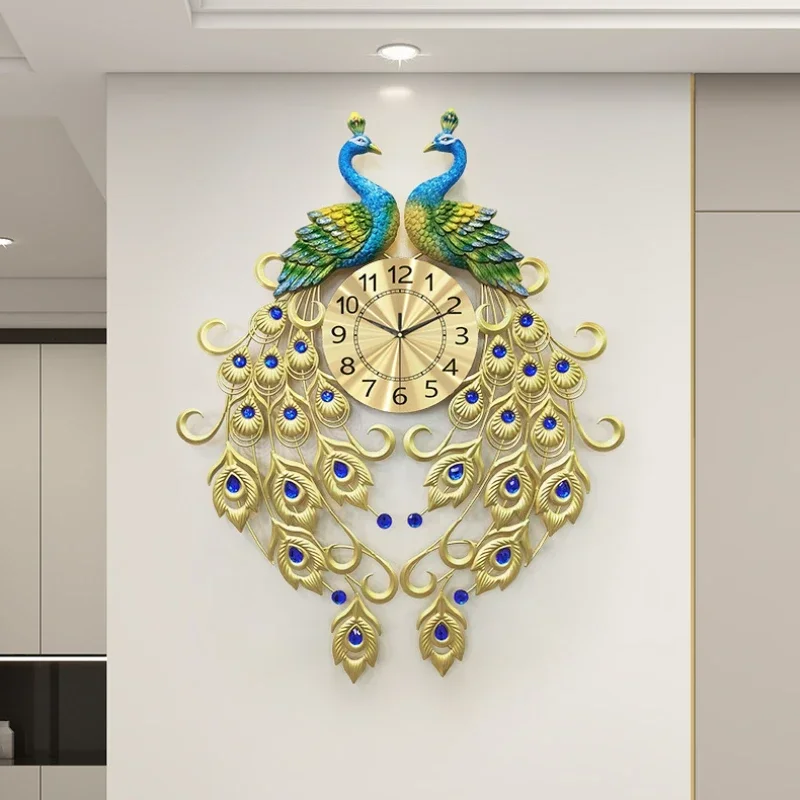 Wall Clock Modern Double Peacock Creative Design Living Room Silent Decoration Electronic Watch