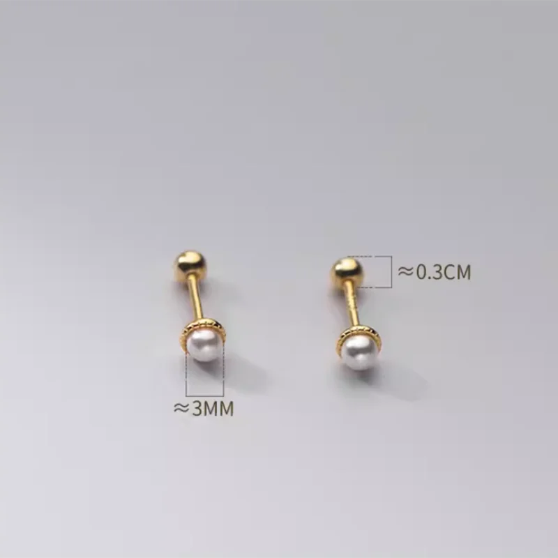 WANTME 925 Sterling Silver Fashion Lace Synthetic Pearl Screw Bead Stud Earrings for Women Charm Ear Bone Piercing Jewelry Gift