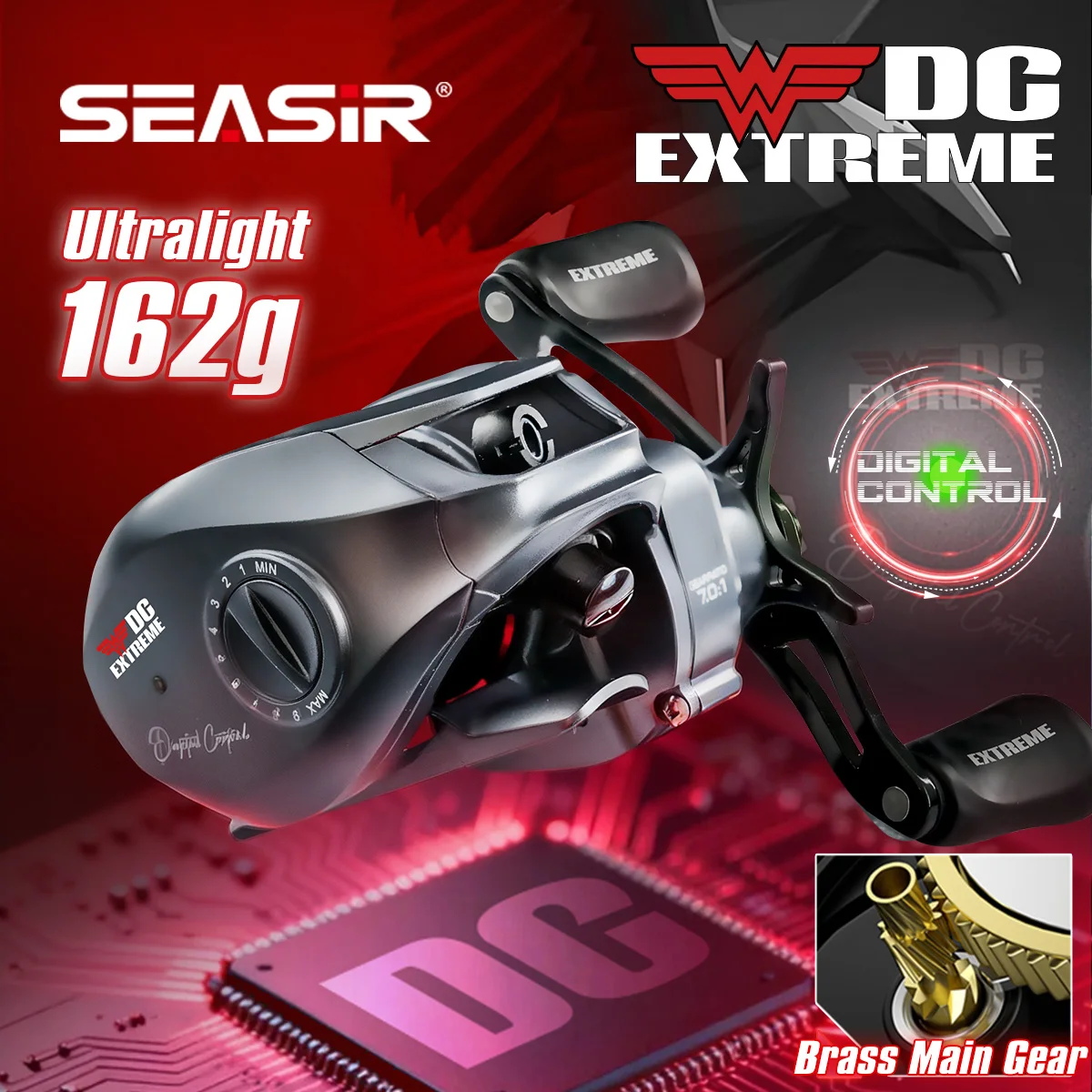 Seasir エクストリーム DC リール BFS ウルトラライト 162g ベイトキャスティング フィッシングリール デジタルコントロール 真鍮ギア 7.0:1 最大ドラグ力 6kg 海水対応