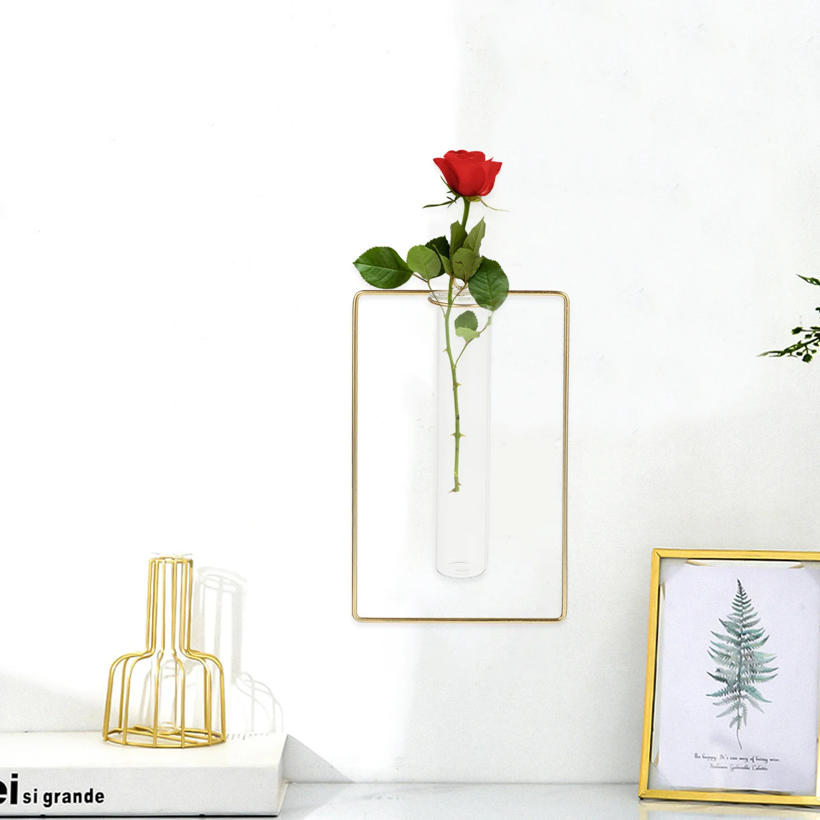 

2Pcs Nordic Wall Hanging Flowerpot Golden Exquisite Vase Punch-Free Decoration Creative Home Wall Flower Holder