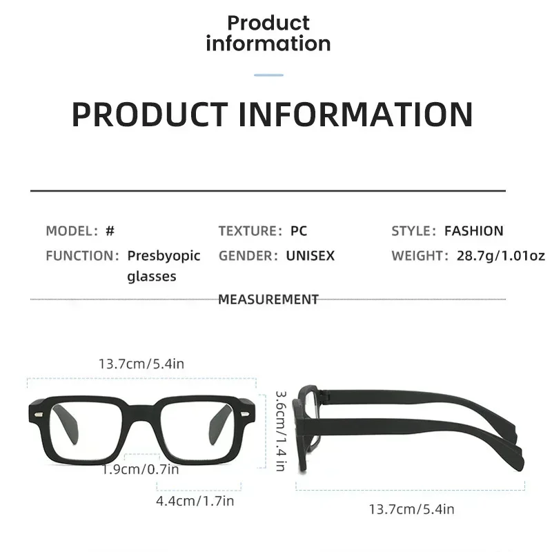 Unisex Blue Light Blocking Presbyopic Glasses Fashion Ladies Square Reading Glasses Men Women Stylish Hyperopia Eyeglasses