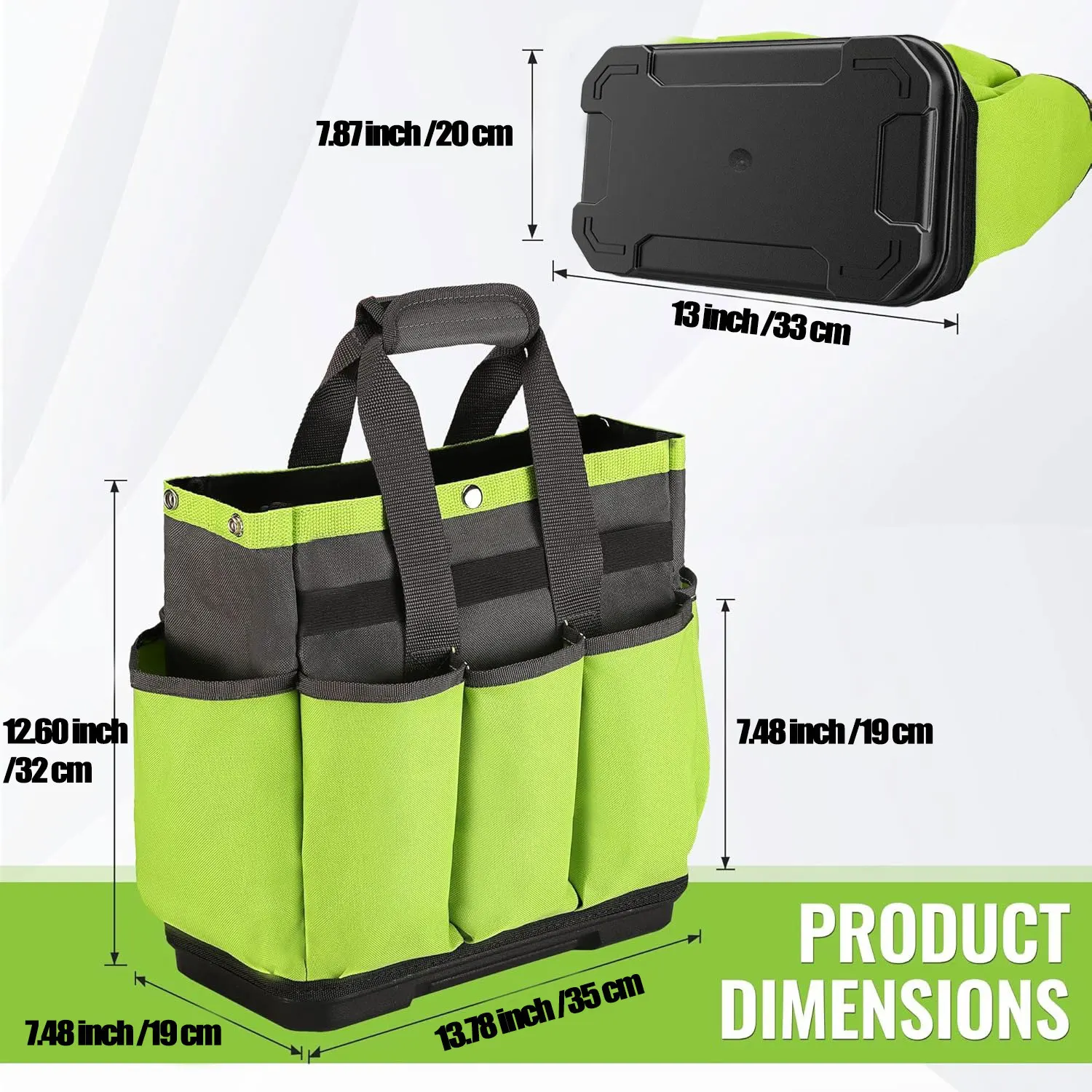 8Pockets High-capacity Gardening Bag with Waterproof Plastic Base Oxford Garden Tote Caddy Garden Tool Holder for Indoor-outdoor