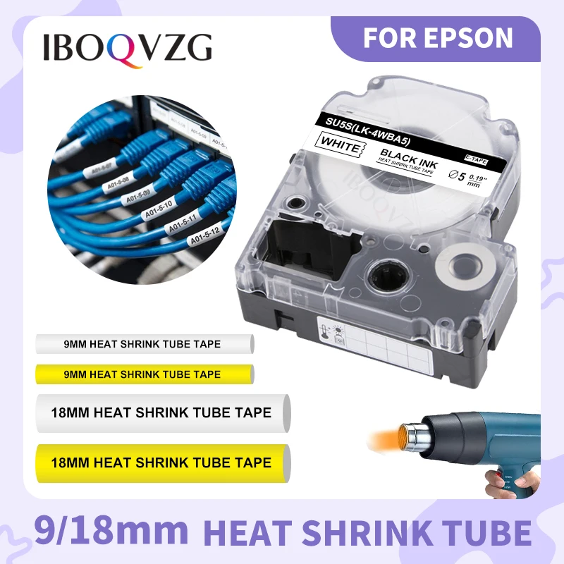 9/18mm SU5S SU5Y Heat Shrink Tube Label Tape LK-4YBA5 Tape SU11S LK-6WBA11 SU11Y for Epson LabelWork Label Machine LW300 LW400