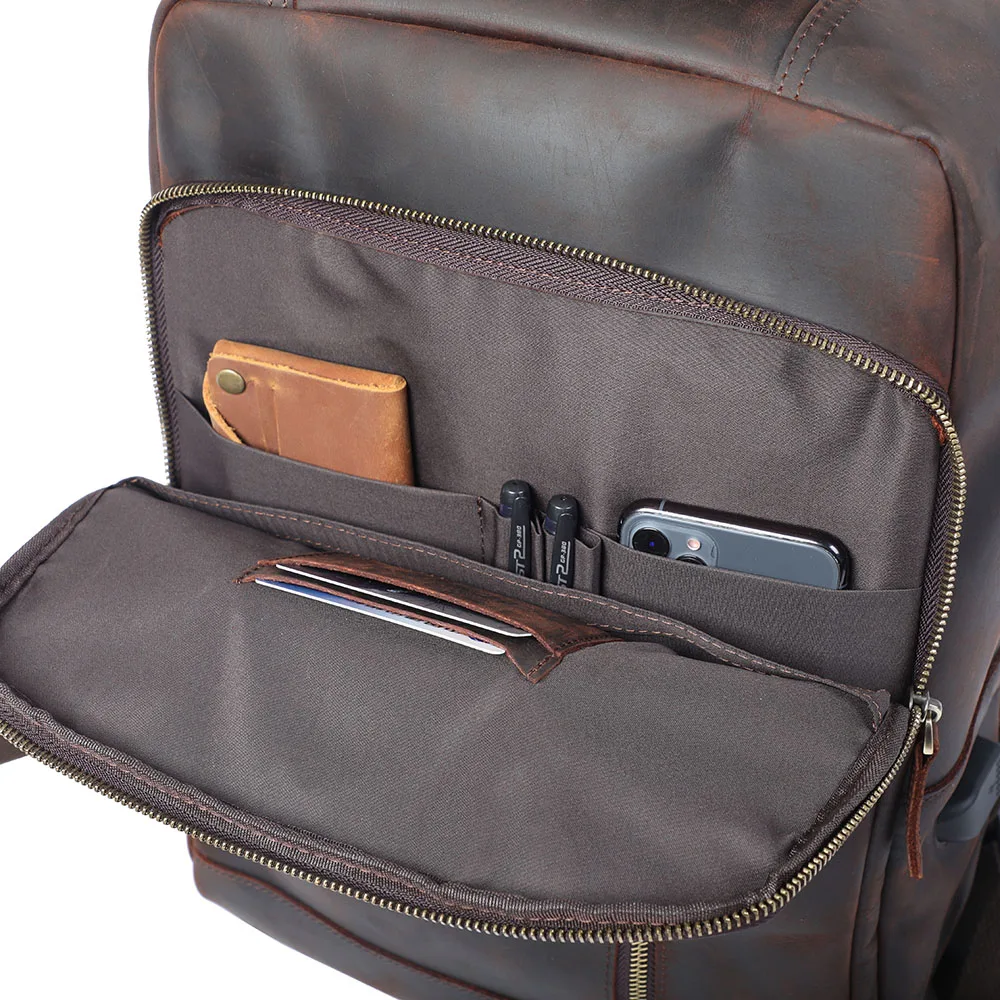 S.WORKER Vintage Echtleder-Rucksack Laptop-Tasche Crazy-Horse-Leder Schultasche Outdoor-Reise-Weekender-Schultertasche – Detail 12