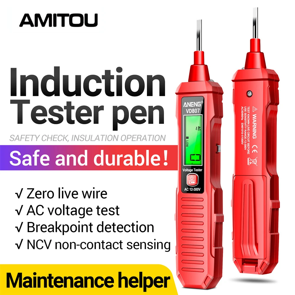 AMITOU VD807 кабельный тестер, одно слово, индукционный портативный 50/60 Гц, умный электрический тестер-ручка, датчик NCV, инструмент для обнаружения проводов переменного тока 12-300 В