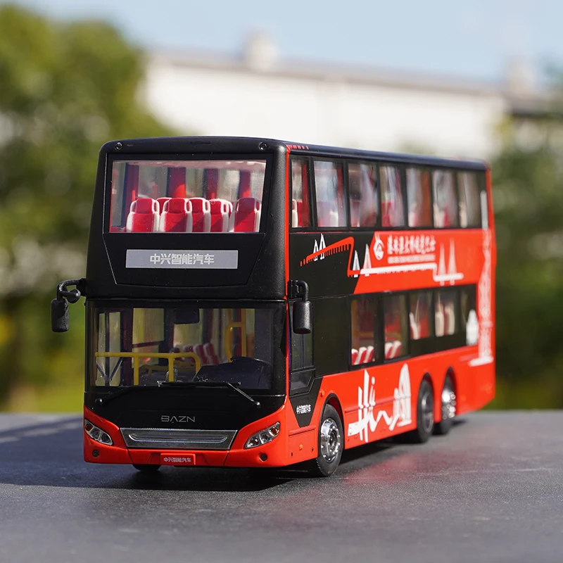1:40 Original Baichen Automobile ZTE Intelligent Double-Decker Bus Zhuhai Tourism Hong Kong-Zhuhai-Macao Bridge Bus Model