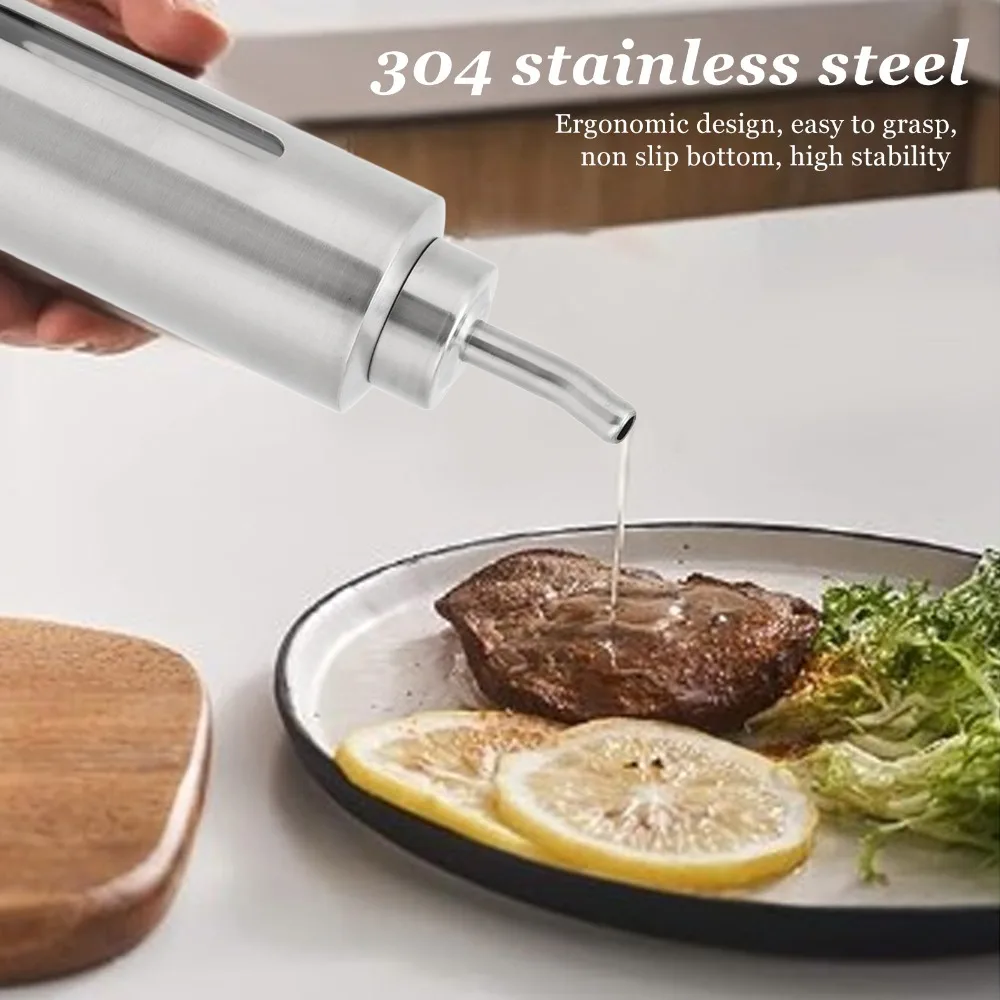 Durable 304 Stainless Steel Olive Oil Dispenser 150ml Vinegar Cruet Bottle Sauce Storage Container Restaurant Use