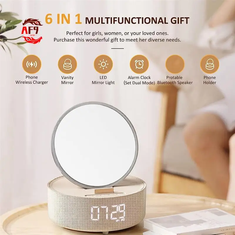 

AF90-Wireless Charging Bluetooth Speaker Alarm Clock Speaker For All 6 In 1 Wireless Phone Charger