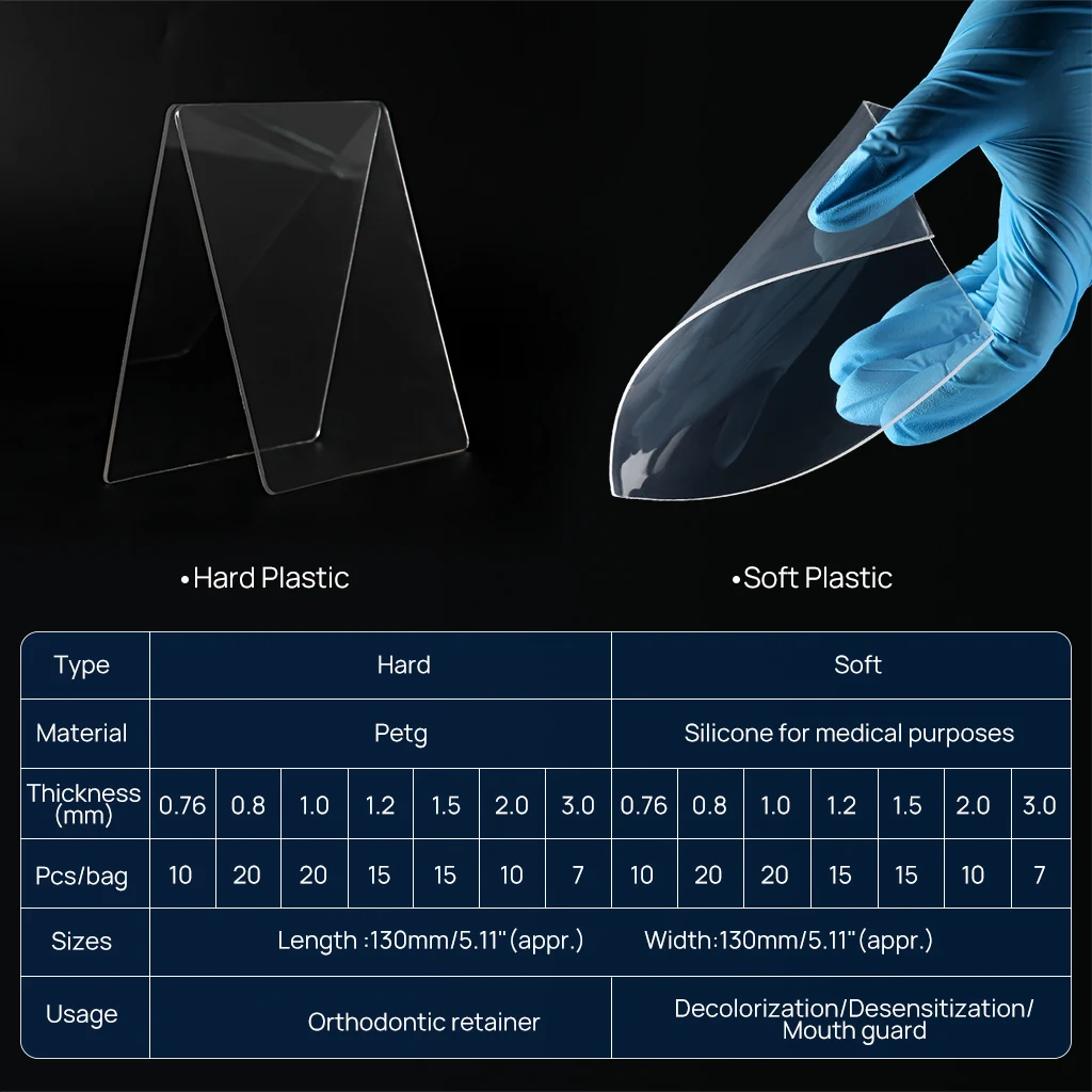 AZDENT Dental Kieferorthopädische Schienen-Vakuumformfolie Weich- und Hartplastik 1,0/1,5/2,0/3,0mm 128*128mm Thermoformfolie – Detail 3