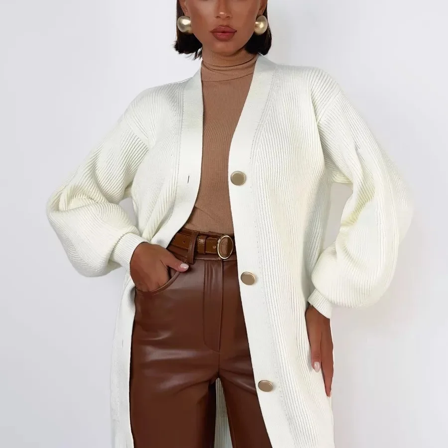 Chaqueta de Punto Hoada Informal para Mujer, Cárdigan Abierto de Color Sólido, Fibra de Poliéster, Manga Larga, Cuello en V...