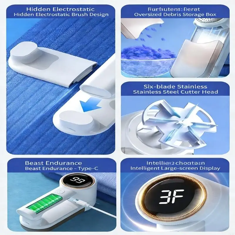 J1HF Electric Lint Remover USB Rechargeable Fabric Shavers Plastic Texture for Cloth