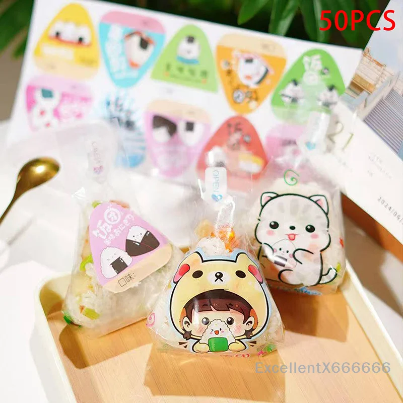 

50PCS Lovely Cartoon For Triangle Rice Ball Packaging Bag Nori Onigiri Sushi Bag Sushi Making Mold Bento Accessories