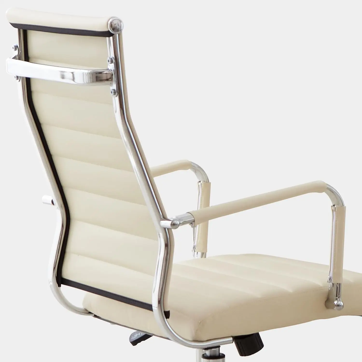 

Modern Executive Office Desk Chair, Chrome & Leather Conference Room Swivel Chairs With Ribbed High Back, Adjustable Height,