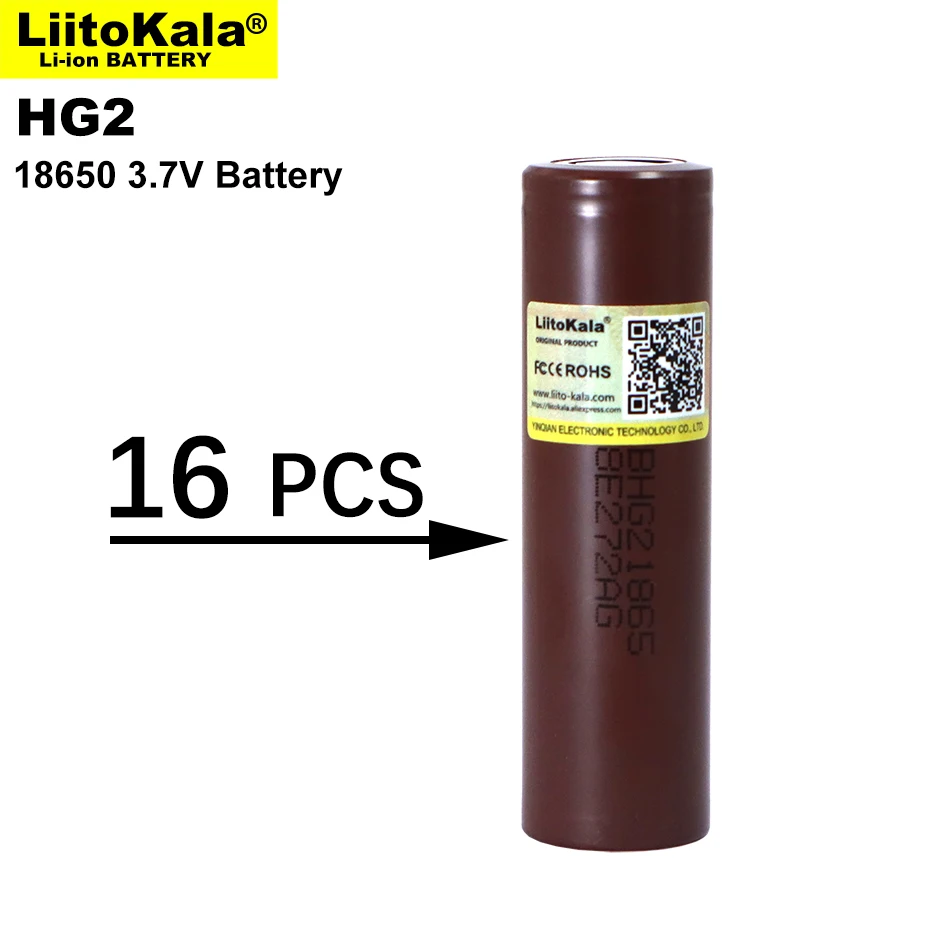 16PCS Liitokala 18650 Rechargeable Battery HG2 3000mAh 3.6V Lithium Continuous Discharge 20A Dedicated Electronic Power  Battery