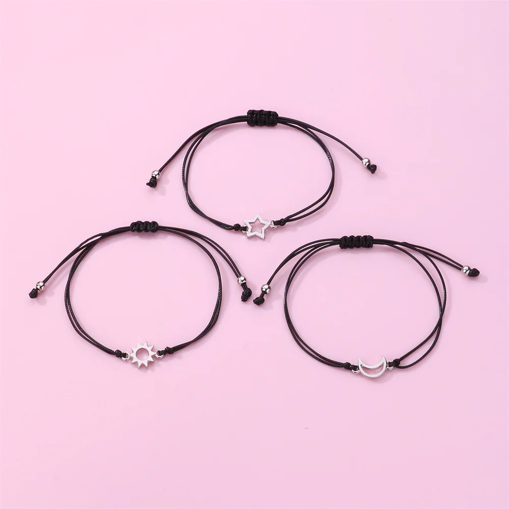 الشمس القمر والنجوم قابل للتعديل مزدوجة سلسلة سوار للنساء ، جميل سوار Charm ، غرامة مجوهرات ، رائعة ، الوالدين والطفل ، 3 قطع #4