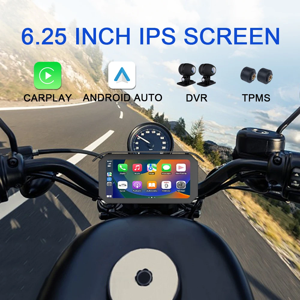 

6.3 Inch Waterproof Wireless CarPlay Android Auto GPS Navigator With Touch TPMS DVR For Car & Motorcycle 1 Year Warranty