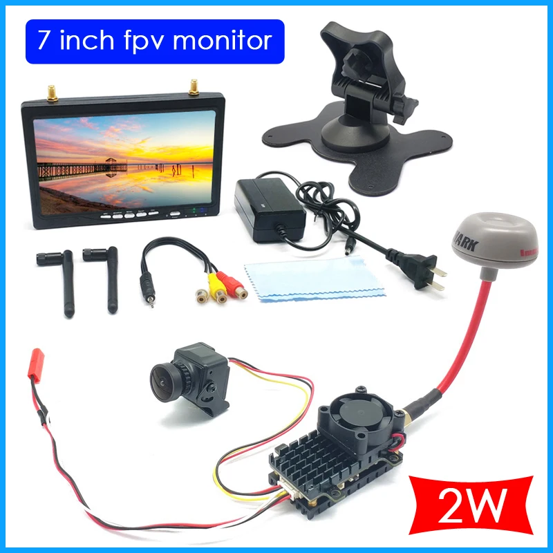 

5.8G 40CH 7 inch HD IPS 1024*600px monitor have Battery Video Screen and 2000mW VTX transmitter + CMOS 1200TVL 2.5mm Wide Angle