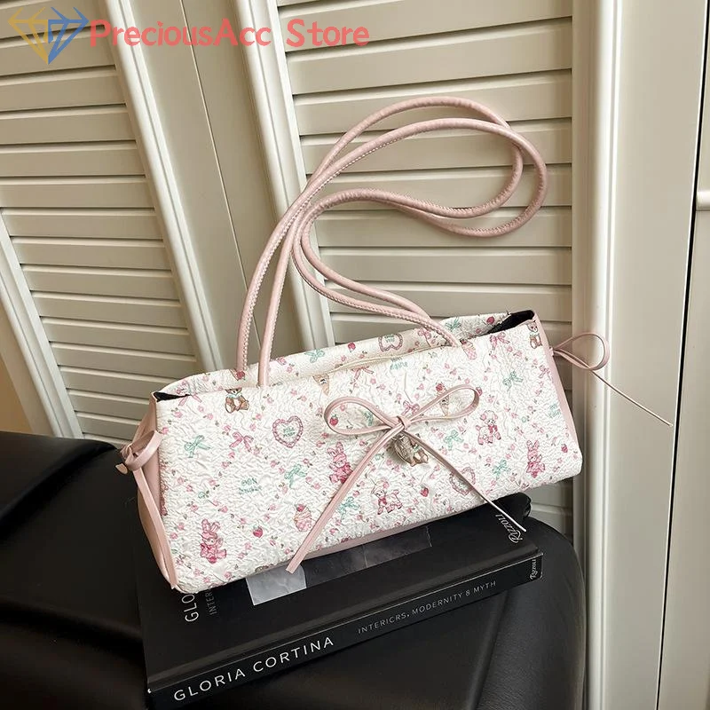 

Cartoon Print Shoulder Bag Fashion Sweet Bow Underarm Bag Female Tote Bag Versatile Large Capacity Commuter Handbag Holiday Gift