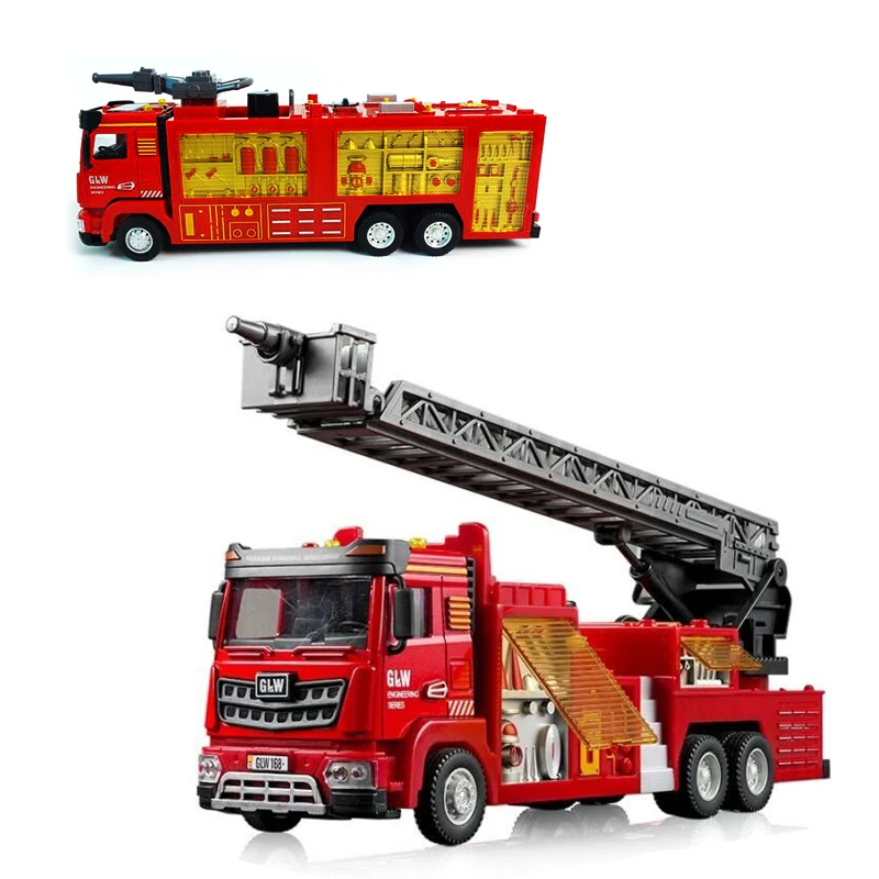 Large Alloy Fire Truck Toy With Sound And Light Sprayable Water Tank Car Simulation Firefighter Rescue Vehicle Boy Gift