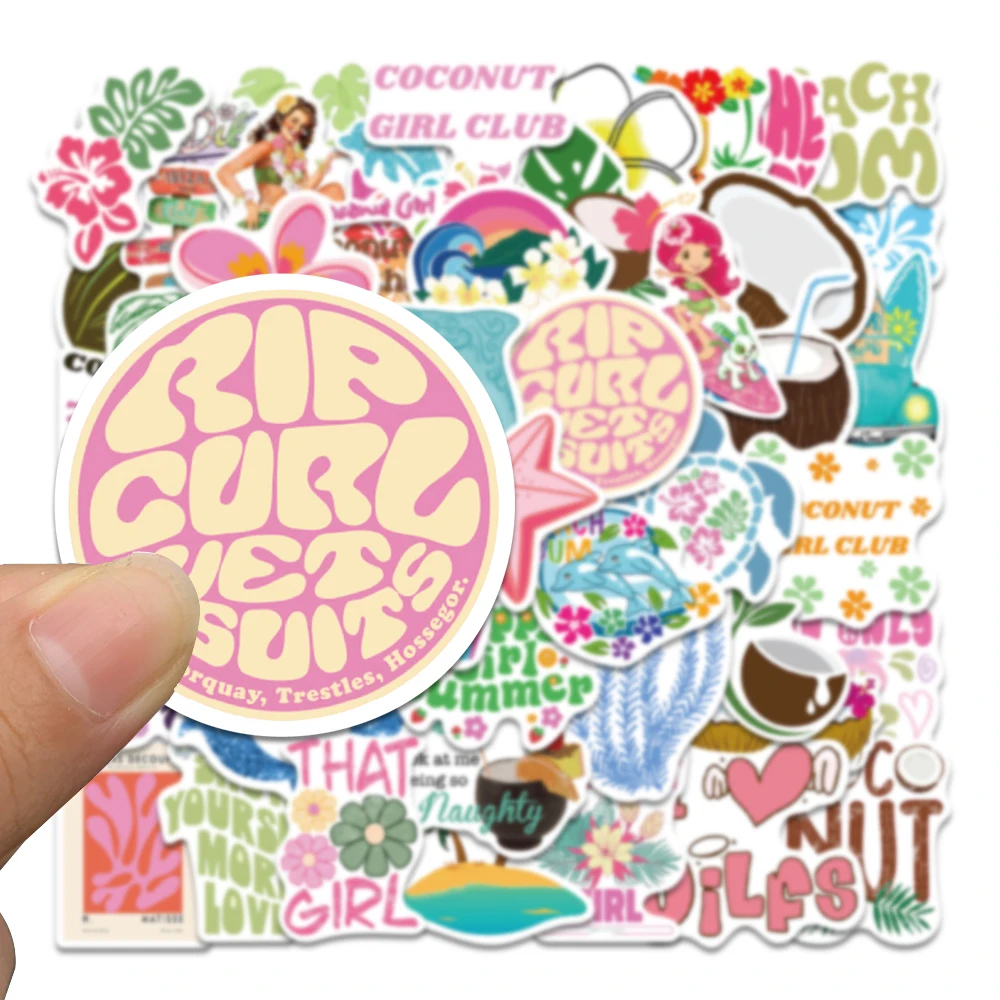 50pcs Summer Coconut Girl Stickers for Waterproof Decal Laptop Motorcycle Luggage Snowboard Fridge Phone Car Sticker Kids Toys