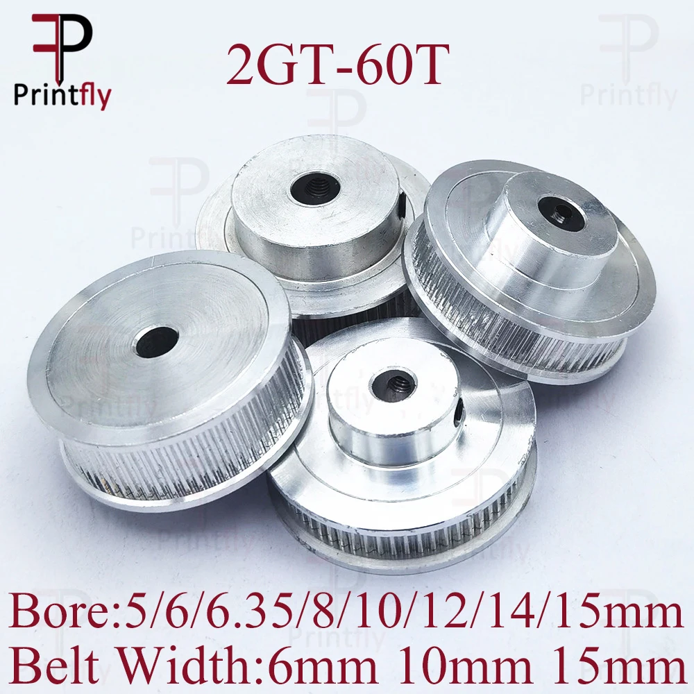 Printfly 2GT 60 zębów 2GT koło pasowe rozrządu otwór 5/6/6.35/8/10/12/14/15mm dla GT2 otwarta szerokość paska rozrządu 6mm/10/15mm drukarka 3D