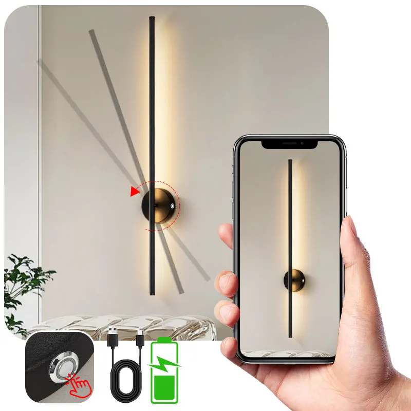 

40/55/80cm Rechargeable Battery LED Wall Light Touch Dimmable Wall Lamps For Aisle Bedside Dining Room Type-c Charging Lighting