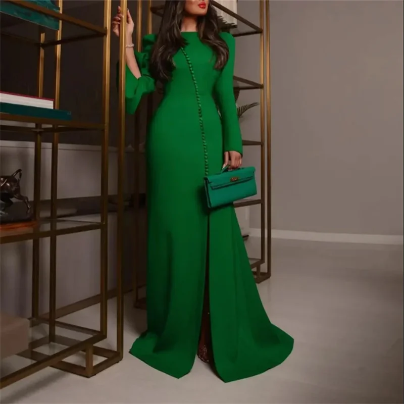 Elegante Meerjungfrau-Abendkleider für Frauen 2025, Abschlussball-Party-Kleider, lange Ärmel, Satin, formelles Kleid für Hochzeitsgäste, individuell gestaltet