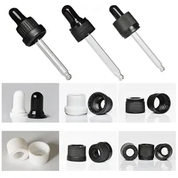 50pcs/lot Plastic Black/White Screw Press Dropper Cover Cap with Glass Pipette for 5/10/15/20/30/50/100ml Essential Oil Bottles
