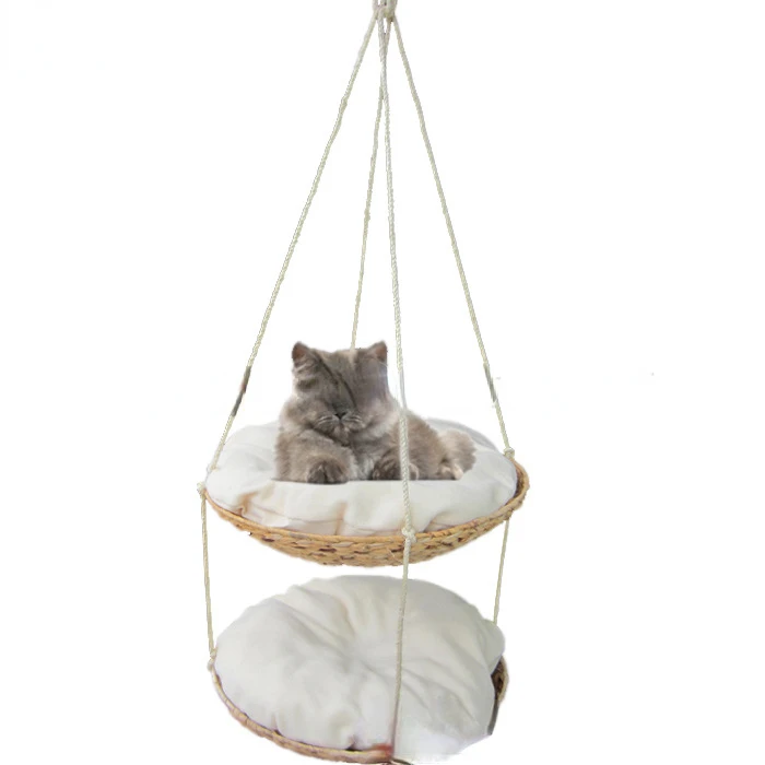 Detachable Swinging Pet Nest Cat Tree Jumping Platform Cat Supplies Hanging Bed Handwoven Double Layer Hanging Bed Vine Woven Ca